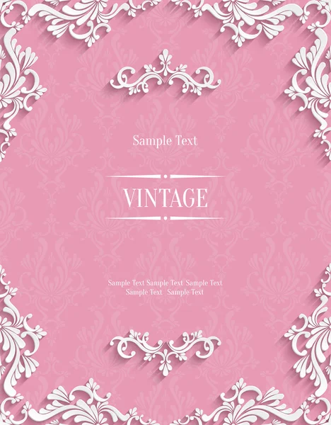 Vector roze 3d Vintage uitnodigingskaart met damast bloemmotief — Stockvector
