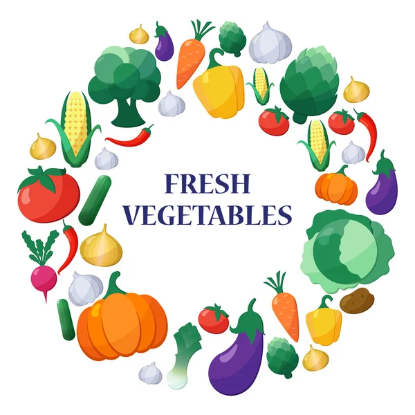 Vector Flat Style Vegetables Set in Circle Shape — Vetor de Stock