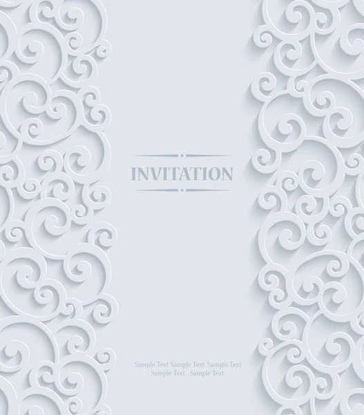 Vector 3d Vintage Invitation Card with Floral Damask Pattern — Stock Vector