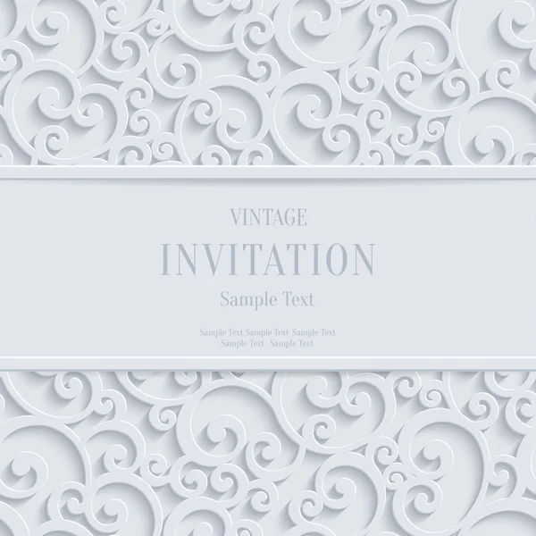 Vector White 3d Vintage Christmas or Invitation Cards Background with Swirl Damask Pattern — Vetor de Stock