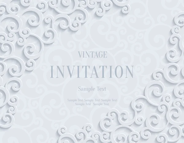 Vector wit 3d Vintage uitnodigingskaart met damast bloemmotief — Stockvector