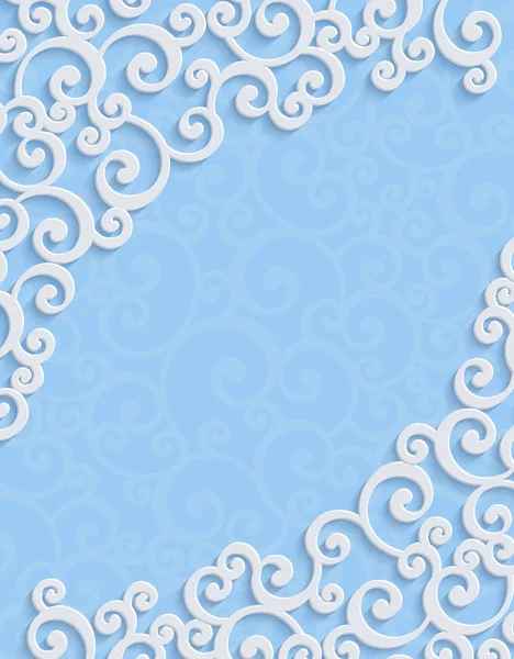 Vektorové modré 3d vinobraní Pozvánka s květinovým vzorem Damašek — Stockový vektor
