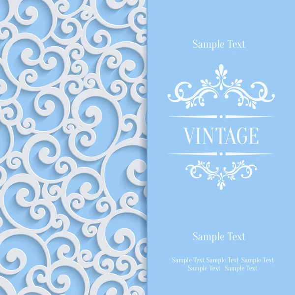 Vector blauwe 3d Vintage uitnodigingskaart met damast bloemmotief — Stockvector