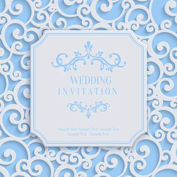 Vector azul 3d cartão de convite do vintage com padrão de damasco floral — Vetor de Stock