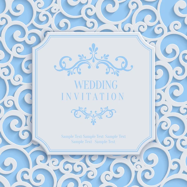 Carte d'invitation vintage 3d bleu vectoriel avec motif damassé floral — Image vectorielle