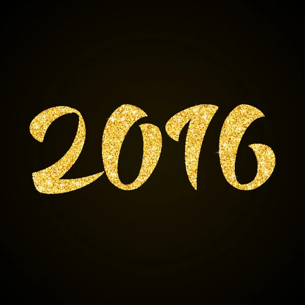 幸せな新しい年 2016 - 黒の背景にレタリング ゴールドラメ手 — ストックベクタ