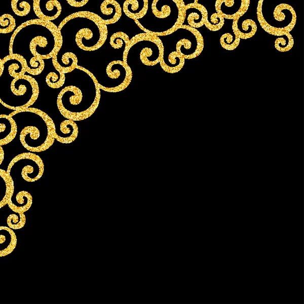 ゴールドラメ カール招待状、渦巻き模様をベクトル黒い背景にパターンをダマスク — ストックベクタ