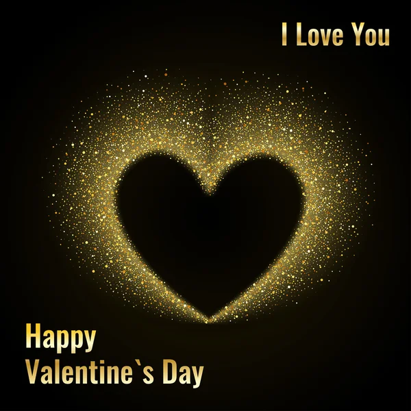 Tarjeta Feliz Día de San Valentín con Corazón de Polvo Estrella Brillante de Oro — Vector de stock