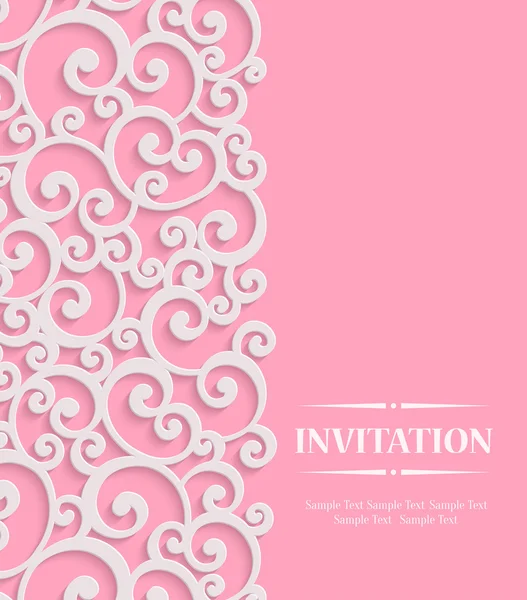 Vector 3d Pink Vintage Invitation Card with Floral Curled Pattern — Vetor de Stock