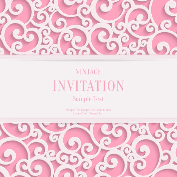 Vector Pink 3d Vintage Valentines or Invitation Cards Background with Swirl Pattern — Stockvector