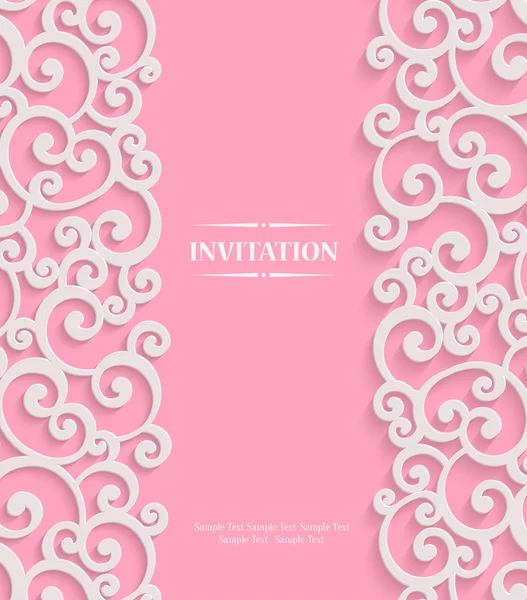 Cartão de convite Vintage 3d rosa com padrão Floral do damasco do vetor — Vetor de Stock