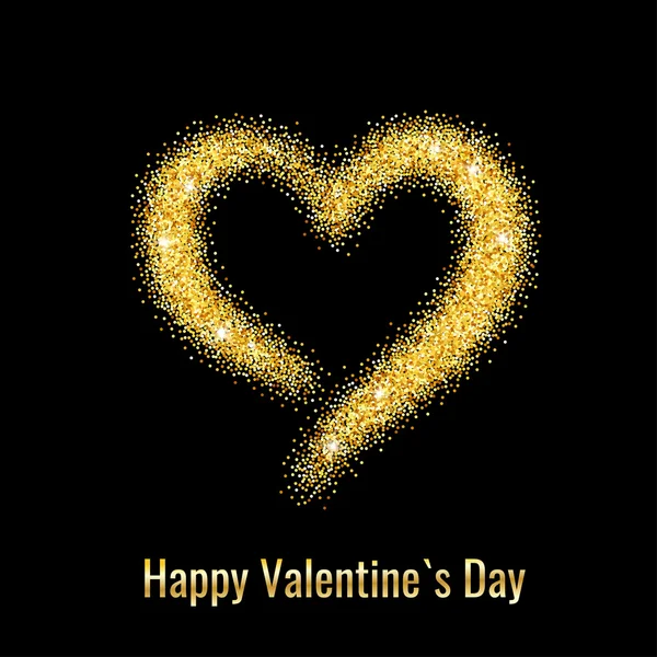 Happy Valentines Day Greeting Card with Gold Glitter Dust Heart — Stockový vektor