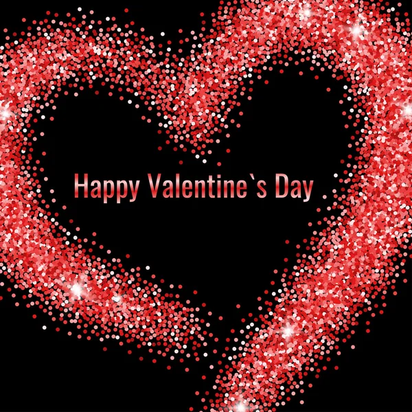 Happy Valentines Day Grußkarte mit roten Funkeln-Staub-Herz — Stockvektor
