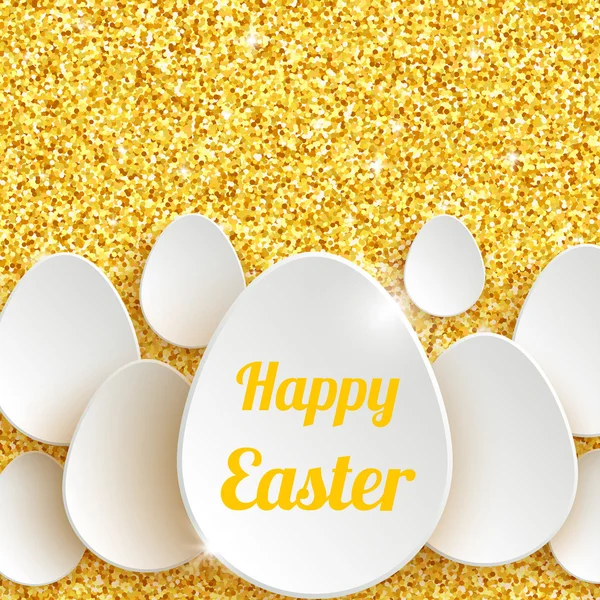 Happy Easter Greeting Card with 3d White Paper Egg — Stok Vektör