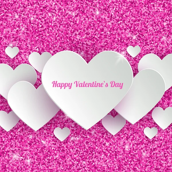 Happy Valentines Day Greeting Card with 3d White Paper Hearts — ストックベクタ