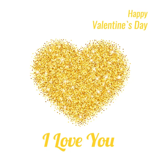 Happy Valentines Day Greeting Card with Gold Glitter Dust Heart — 图库矢量图片