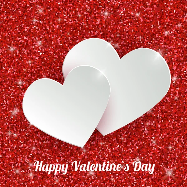 Happy Valentines Day Greeting Card with 3d White Paper Hearts — Stockvector