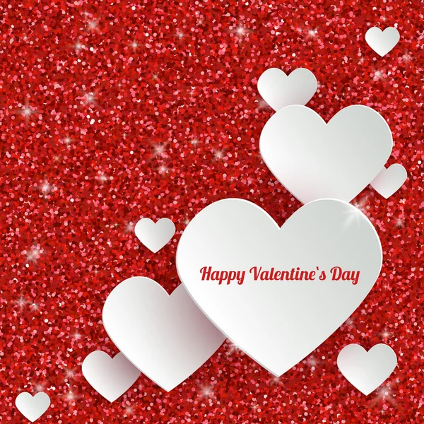 Happy Valentines Day Greeting Card with 3d White Paper Hearts — 图库矢量图片