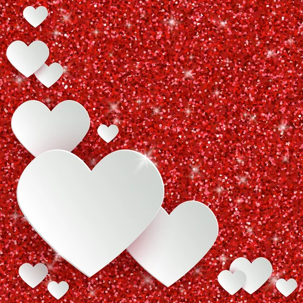 Happy Valentines Day Grußkarte mit 3D-White Paper Herzen — Stockvektor