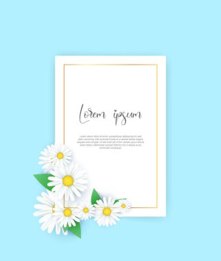 Mavi arkaplanda vektör yay tasarım afişi veya etiket. Soyut bahar satışı mavi etiket veya güzel çiçekler ve metin içeren arkaplan