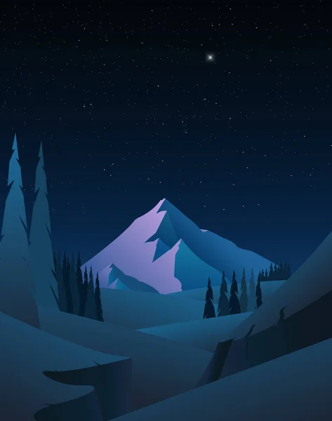 Hermoso Paisaje Con Montañas Noche Escena Vector Ilustración Diseño — Vector de stock