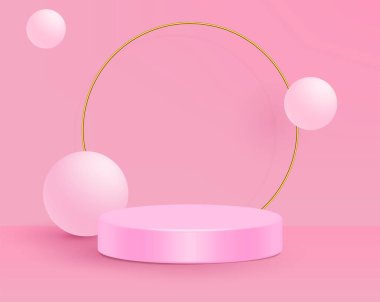 3d vektör illüstrasyon duruşu minimal pembe duvar sahnesi