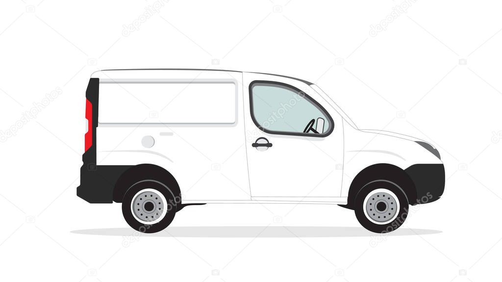 Blank mini cargo car template isolated on white. Cargo Van for Mock up design and brand identity. Advertising Car blank surface. Easy to edit vehicle layout