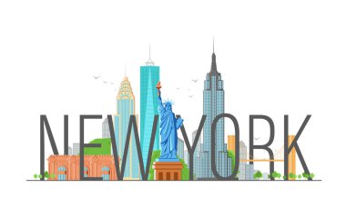 Modern kaligrafi ve özgürlük heykeli ile New York illüstrasyonu