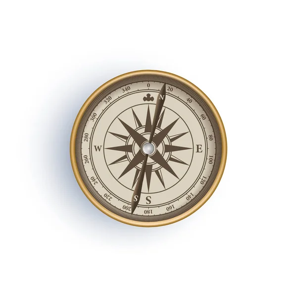 Antique retro style metal compass isolated on white background vector illustration — Stock Vector