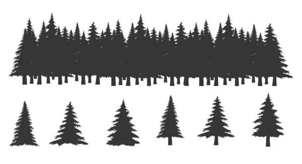 Ensemble de silhouettes de bannières horizontales vectorielles de cimes d'arbres résineux épicéa forestier, sapin, sapin . — Image vectorielle