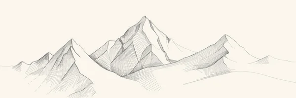 Montañas gama bosquejo, estilo de grabado, ilustración vectorial dibujado a mano — Archivo Imágenes Vectoriales