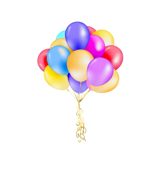 3d realista colorido montón de globos de cumpleaños que vuelan para la fiesta y celebraciones con espacio para el mensaje aislado en fondo blanco. Ilustración vectorial — Vector de stock