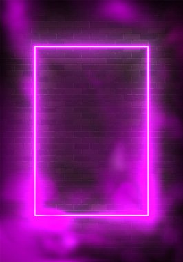 Pembe arkaplan ile parlayan dikdörtgen neon vektör resimleme çerçevesi.