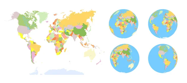 Earth globe. World map set. Planet with continents.Africa Asia, Australia, Europe, North America and South America. — Stock Vector