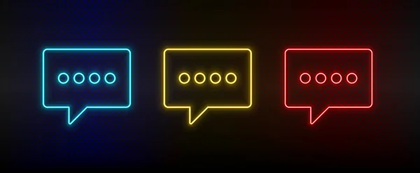 Neon icon set chat, chat bubble. Set of red, blue, yellow neon vector icon — Image vectorielle