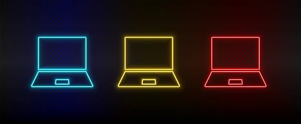 Neon icon set notebook. Set of red, blue, yellow neon vector icon — Vetor de Stock