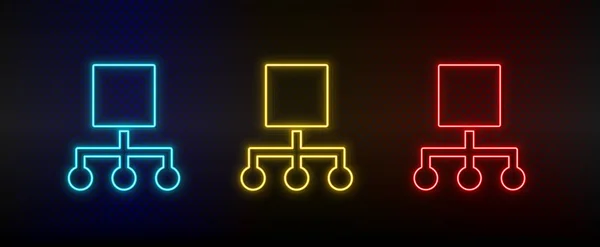 Neon icon set hierarchical, network. Set of red, blue, yellow neon vector icon — стоковый вектор