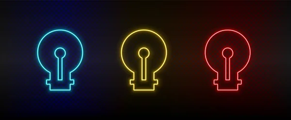 Neon icon set light, bulb. Set of red, blue, yellow neon vector icon — Stock Vector