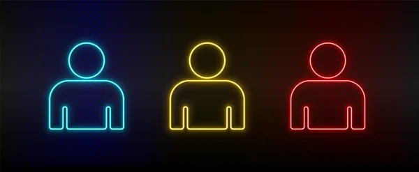 Neon icon set avatar, user. Set of red, blue, yellow neon vector icon — стоковый вектор