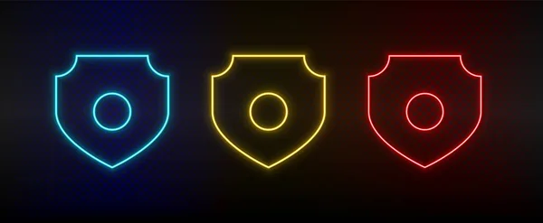 Neon icon set antivirus, security. Set of red, blue, yellow neon vector icon — Stock vektor