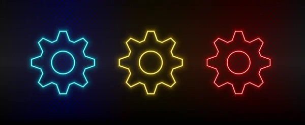 Neon icon set settings. Set of red, blue, yellow neon vector icon — ストックベクタ