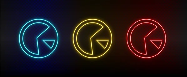 Neon icon set analytics, circle. Set of red, blue, yellow neon vector icon — 스톡 벡터