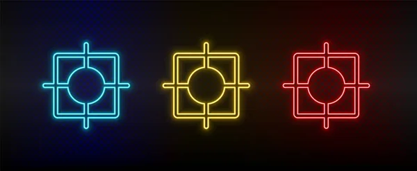 Neon icon set bullseye, dartboard. Set of red, blue, yellow neon vector icon — Stock Vector