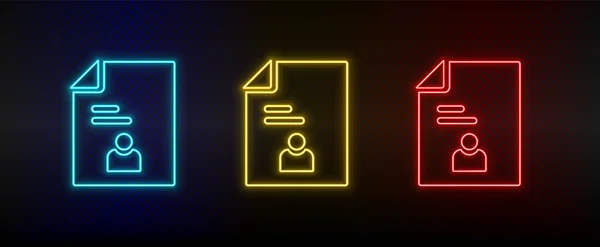 Neon icon set applicant, candidate, job. Set of red, blue, yellow neon vector icon — Stock vektor