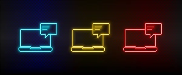 Neon icon set video conference. Set of red, blue, yellow neon vector icon — стоковый вектор