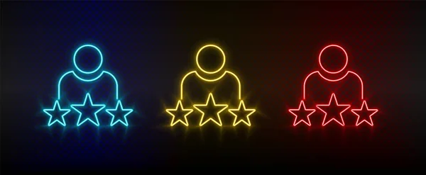 Neon icon set rating. Set of red, blue, yellow neon vector icon — стоковый вектор