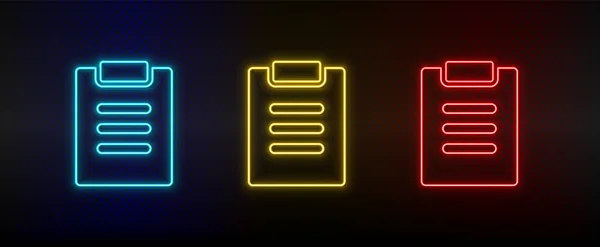 Neon icon set facture, test. Set of red, blue, yellow neon vector icon — Stok Vektör