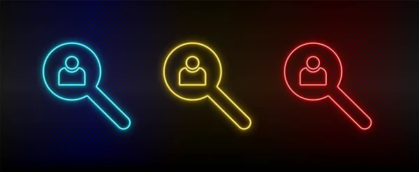 Neon icon set avatar, user, search. Set of red, blue, yellow neon vector icon — стоковый вектор