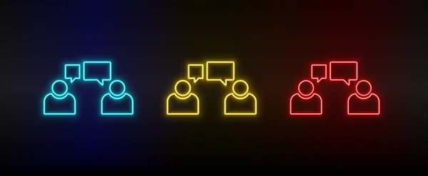 Neon icon set conversation, avatars, users. Set of red, blue, yellow neon vector icon — стоковый вектор