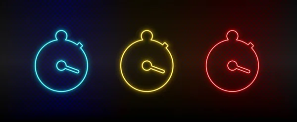 Neon icon set stopwatch. Set of red, blue, yellow neon vector icon — стоковый вектор